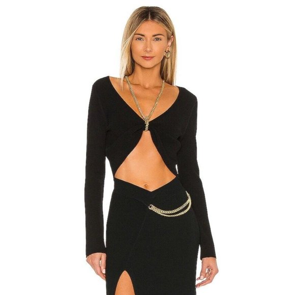 NICHOLAS Alma Top Black Rib Knit Halter Chain - Picture 1 of 5